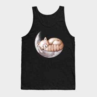 Cute red panda sleeping on the moon. Tank Top